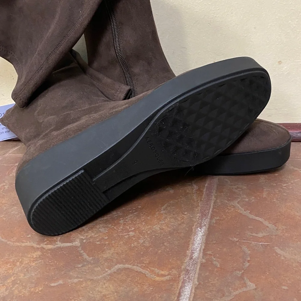 New! Aerosoles Cecina Chocolate Brown Tall Wedge Boots size 9